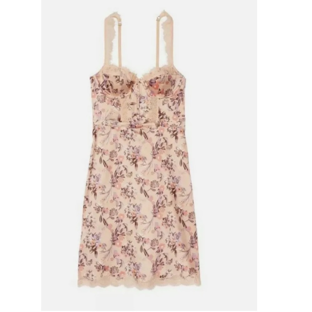 Victoria's Secret Pink/Beige Floral Silky Slip Dress w/ Corset - Picture 3 of 9